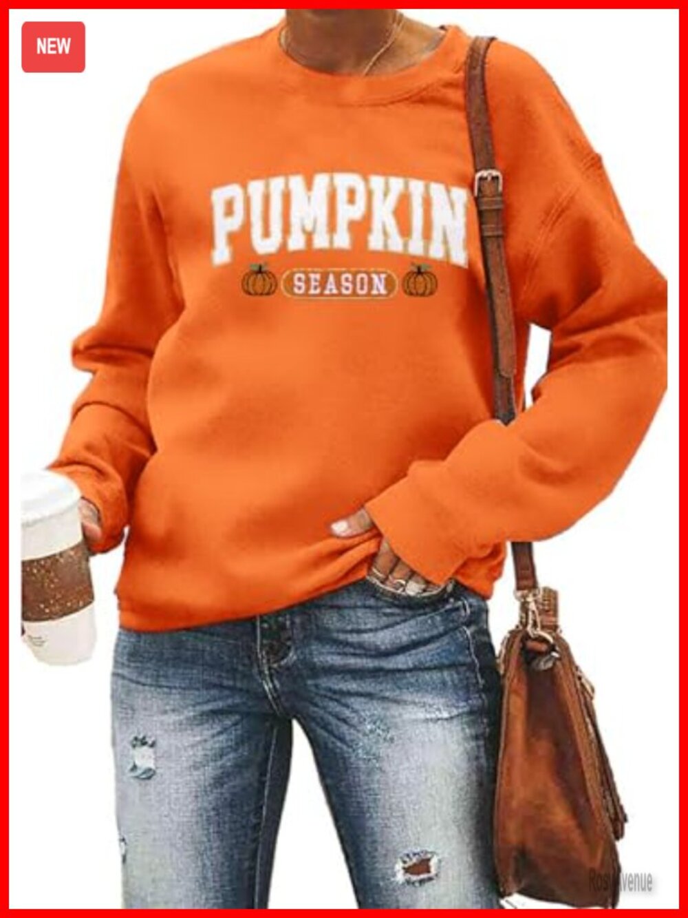 Pumpkin Season Embroidered Crewneck Sweatshirt Cotton Blend Fall Pullover